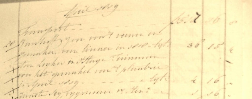 Aantekening kasboek Huis Rosendael, Zogher, april 1819